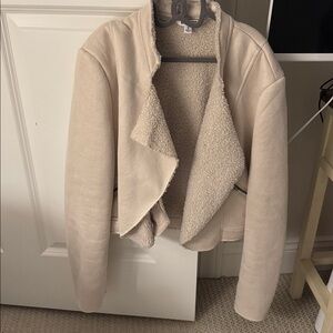 Cream Sherpa-Trim Open Front Women's Sweater